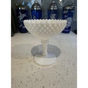 Westmoreland English Hobnail Diamond Footed Compote Bowl  Mid Century